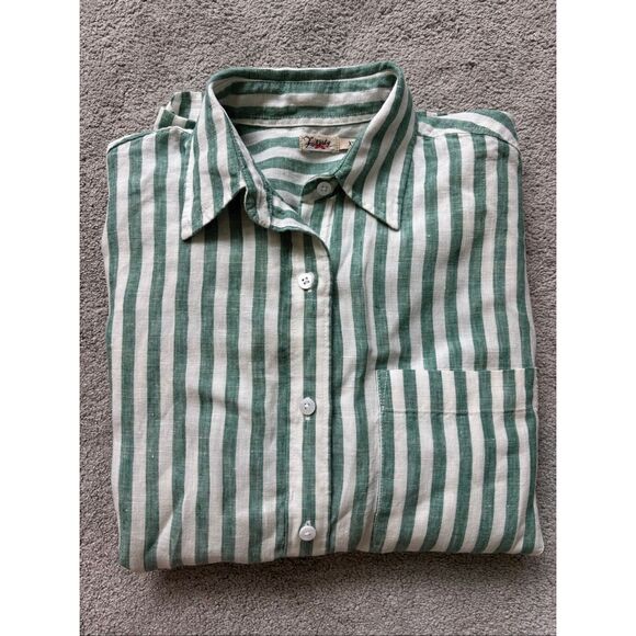 NWOT Faherty Laguna Linen Relaxed Shirt - Deep Jungle Lucy Stripe, XS $168 G5 - Picture 3 of 9